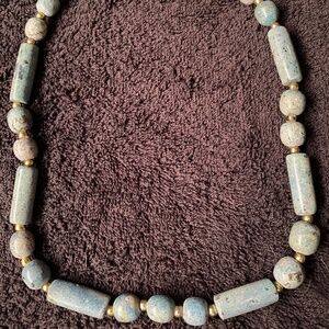 Green Blue Amazonite Necklace, Natural Gemstone Choker with Gold-tone Accents